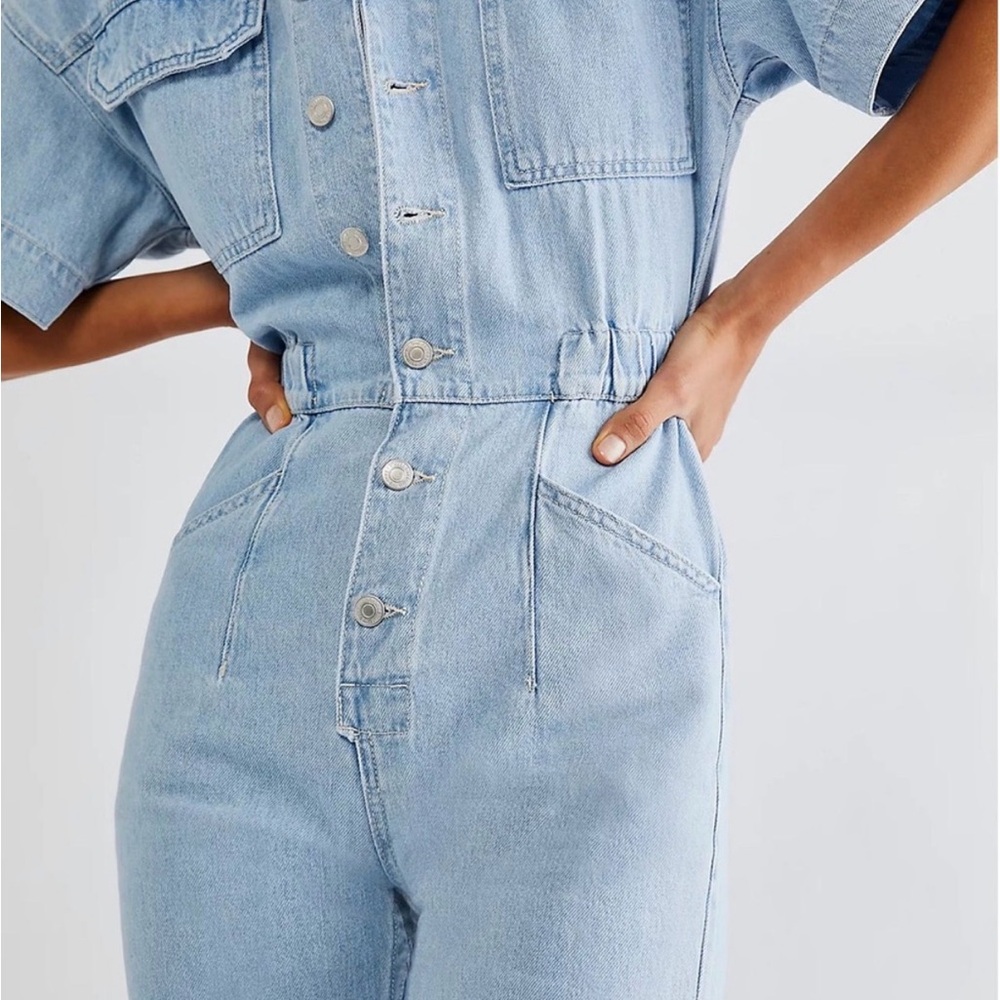 NWT We The Free Light Blue Denim Short Sleeve Romper (S) - Picture 7 of 8